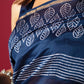 Blue Whale Handblock Printed Chanderi Saree - House of Ayuda