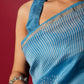 Glacial Blue Handblock Printed Chanderi Saree - House of Ayuda
