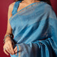 Glacial Blue Handblock Printed Chanderi Saree - House of Ayuda