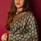 Charcoal Green Handblock Printed Chanderi Saree - House of Ayuda