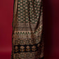 Charcoal Green Handblock Printed Chanderi Saree - House of Ayuda