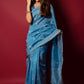 Glacial Blue Handblock Printed Chanderi Saree - House of Ayuda