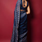 Blue Whale Handblock Printed Chanderi Saree - House of Ayuda