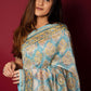 Dusty Blue Handblock Printed Chanderi Saree - House of Ayuda