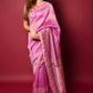 Tulip Pink Handblock Printed Chanderi Saree - House of Ayuda