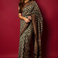 Charcoal Green Handblock Printed Chanderi Saree - House of Ayuda
