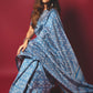 Silk Blue Handblock Printed Chanderi Saree - House of Ayuda