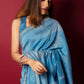 Glacial Blue Handblock Printed Chanderi Saree - House of Ayuda