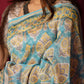 Dusty Blue Handblock Printed Chanderi Saree - House of Ayuda