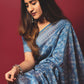 Silk Blue Handblock Printed Chanderi Saree - House of Ayuda