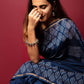 Blue Whale Handblock Printed Chanderi Saree - House of Ayuda