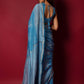 Glacial Blue Handblock Printed Chanderi Saree - House of Ayuda